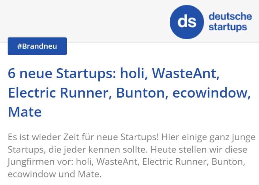 Ausschnitt der Ausgabe deutsche Startups