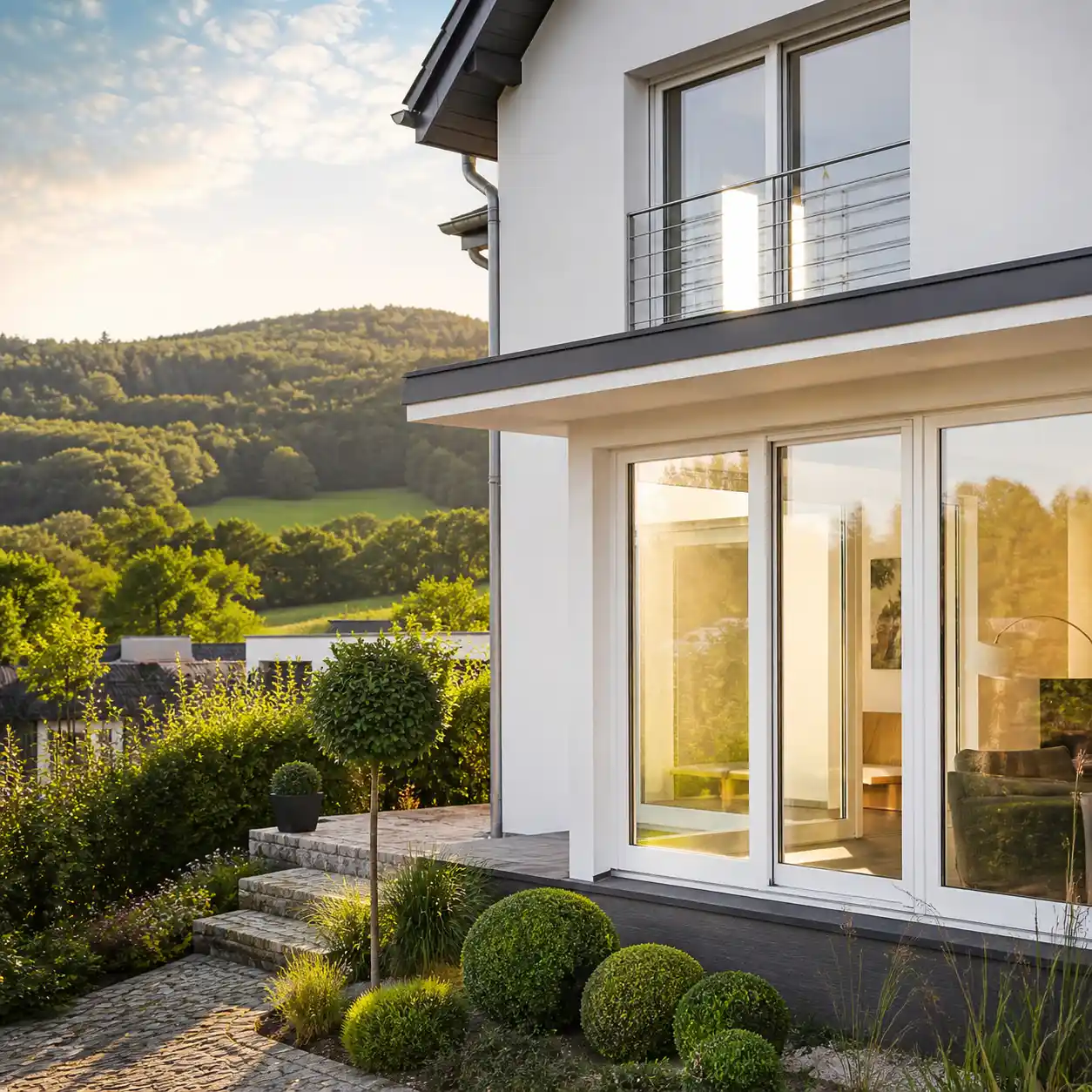 Haus mit Terrassentür von hinten