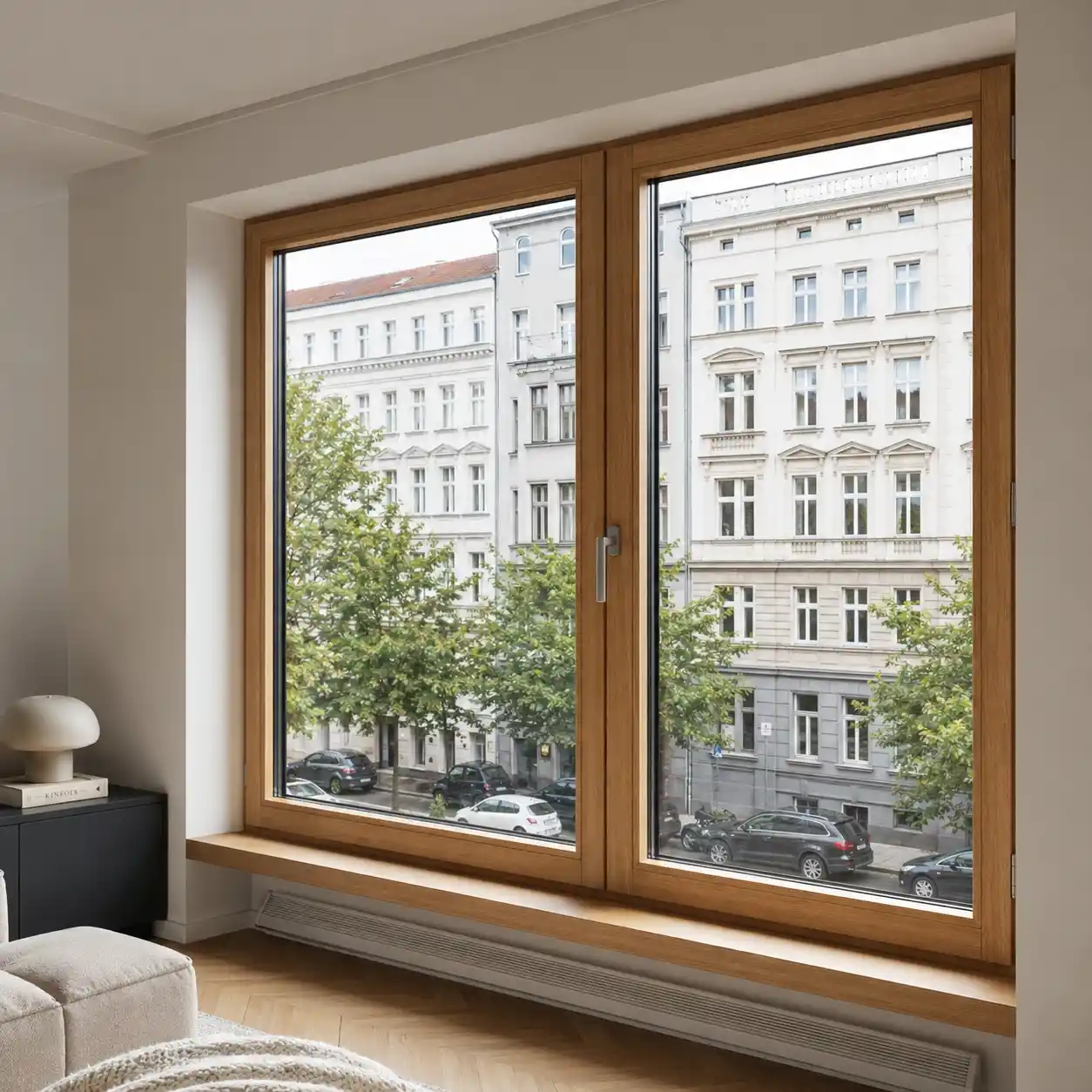 Holz-Alu-Fenster eingebaut bei einer Fenstermontage in Berlin durch ecowindow