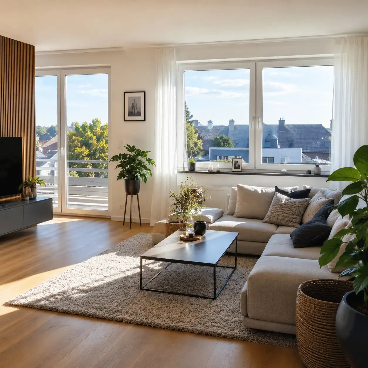 Modernes Wohnzimmer nach professioneller Fenster Renovierung mit neuen Kunststofffenstern