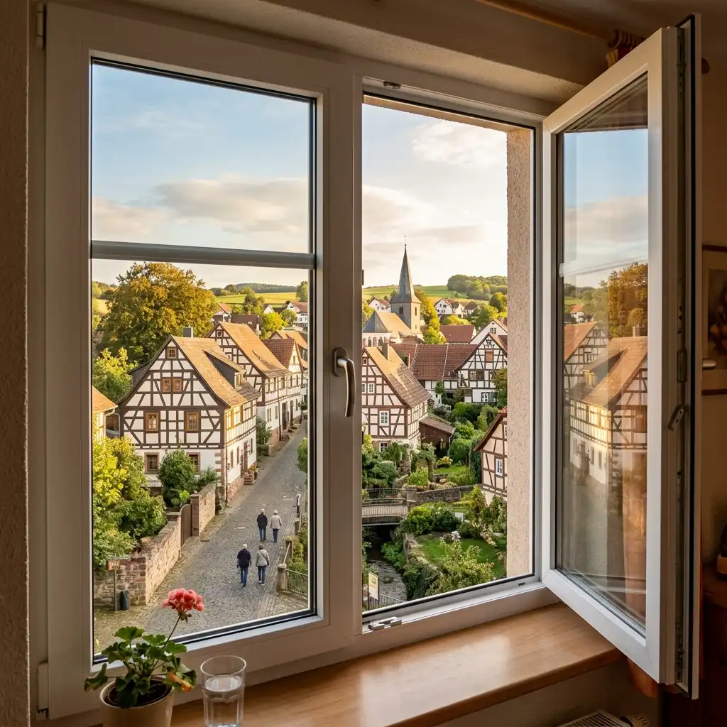 Offenes Fenster mit Blick auf Groß Zimmern