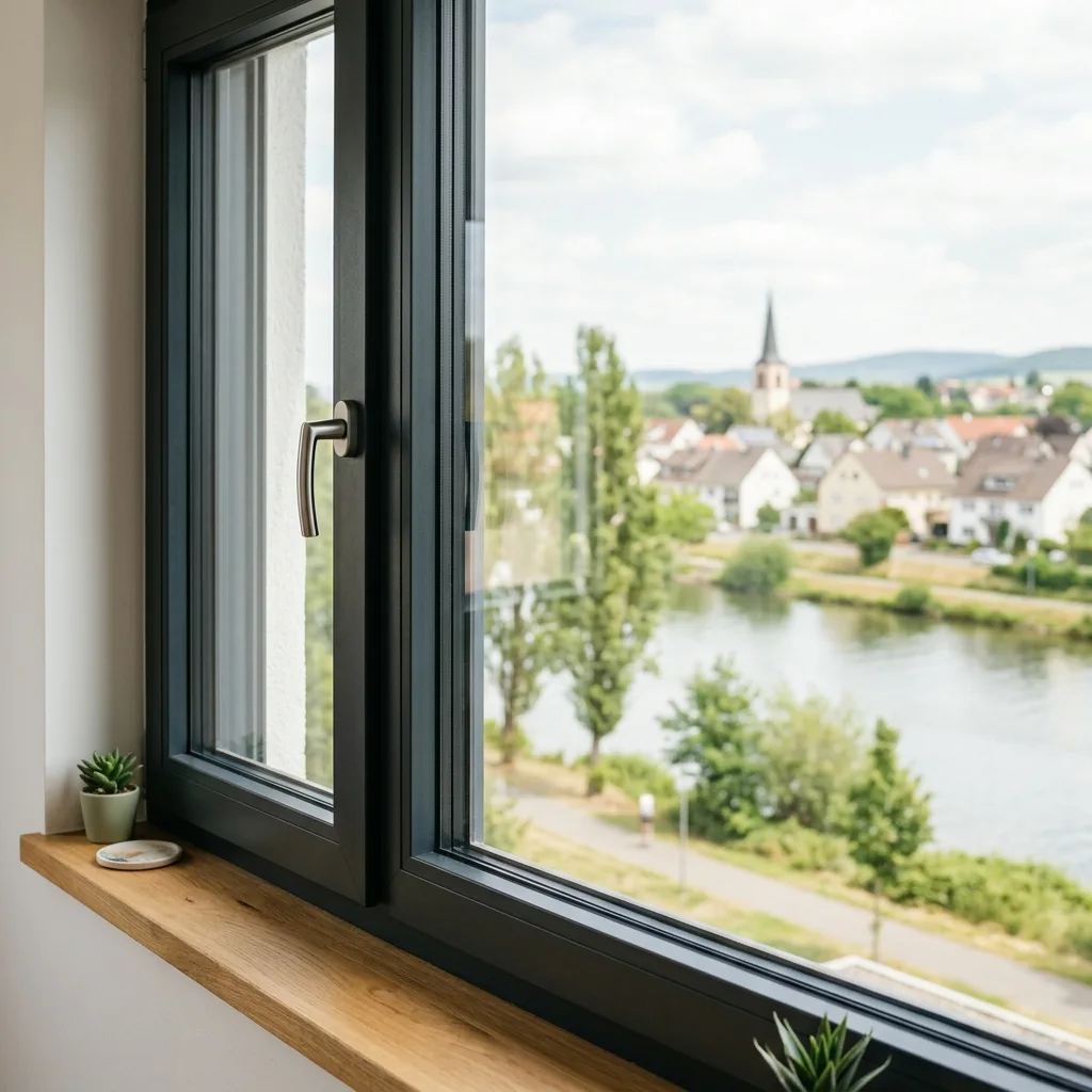 Fenster mit Blick auf Fluss in Raunheim