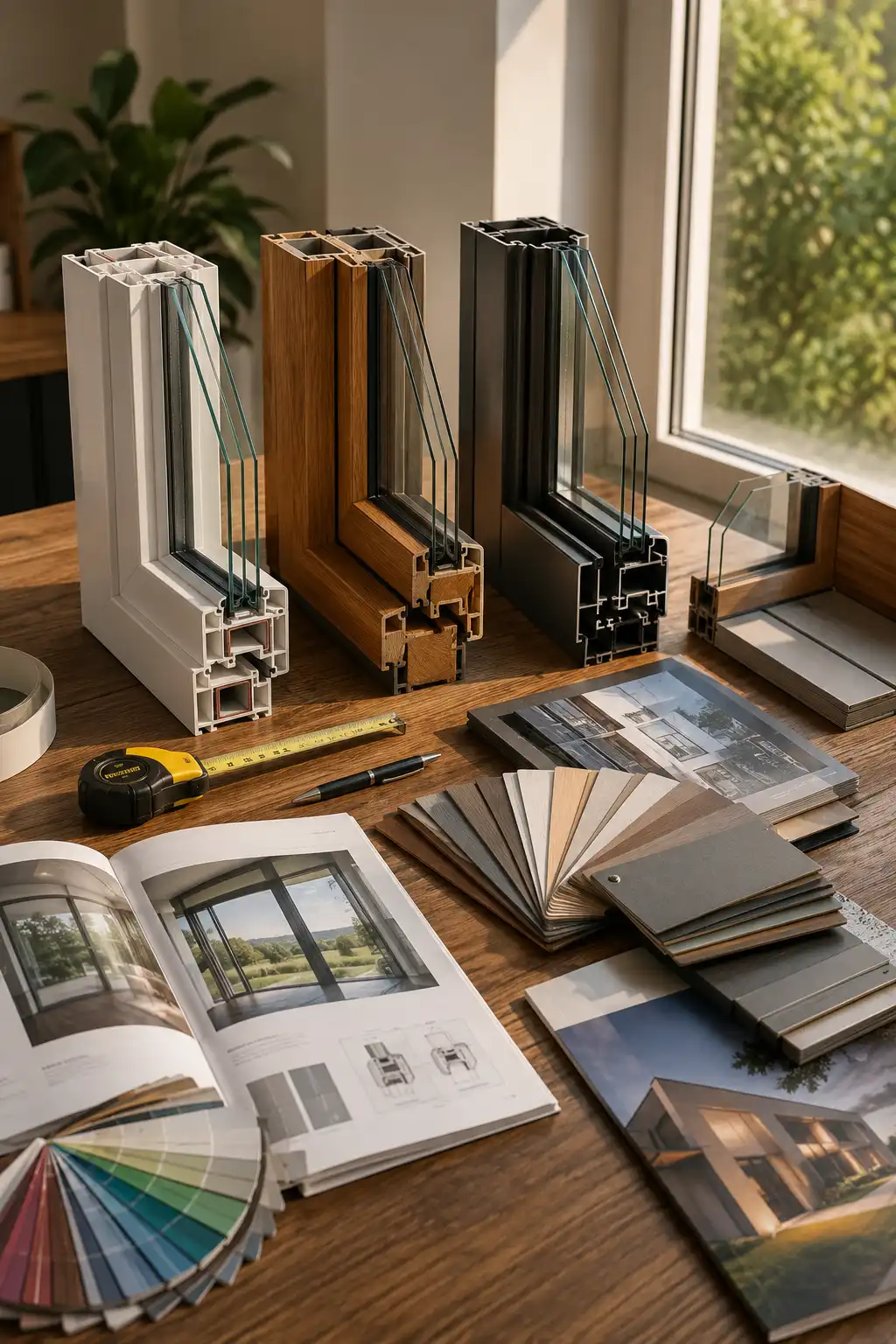 Fensterauswahl bei ecowindow: Kunststoff, Holz und Aluminium-Profile mit Marken-Katalogen