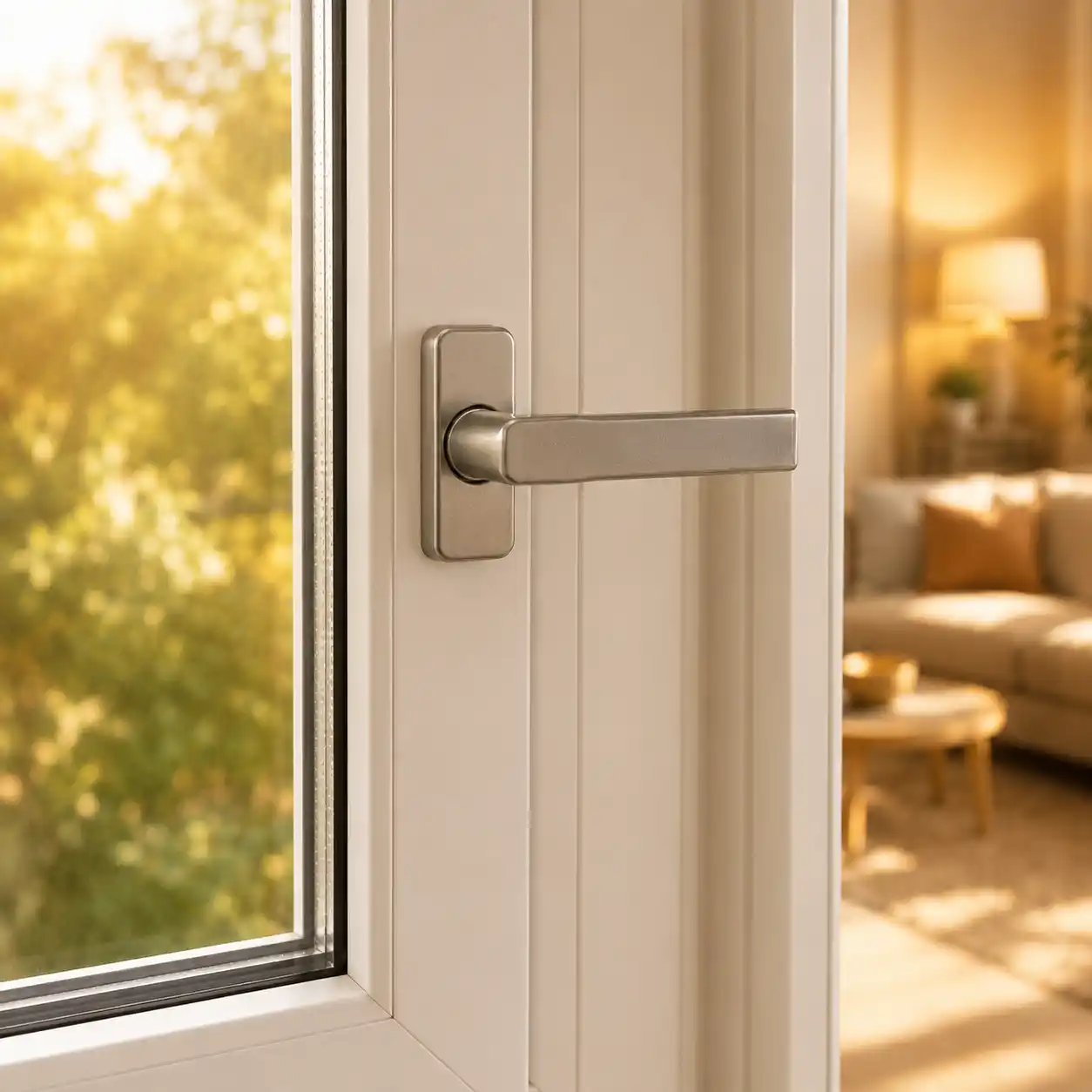 Fenstergriff als Bedienelement des Fensterbeschlags bei ecowindow
