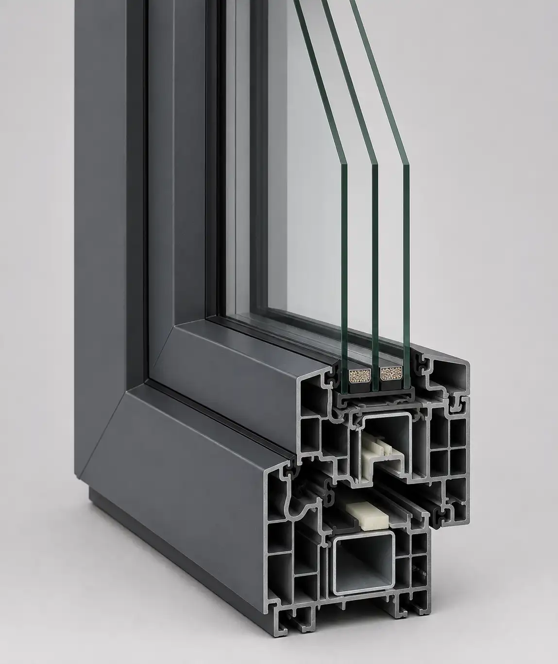 Drutex Profilschnitt Kunststoff- und Aluminiumfenster mit Sonnenschutzverglasung, ecowindow