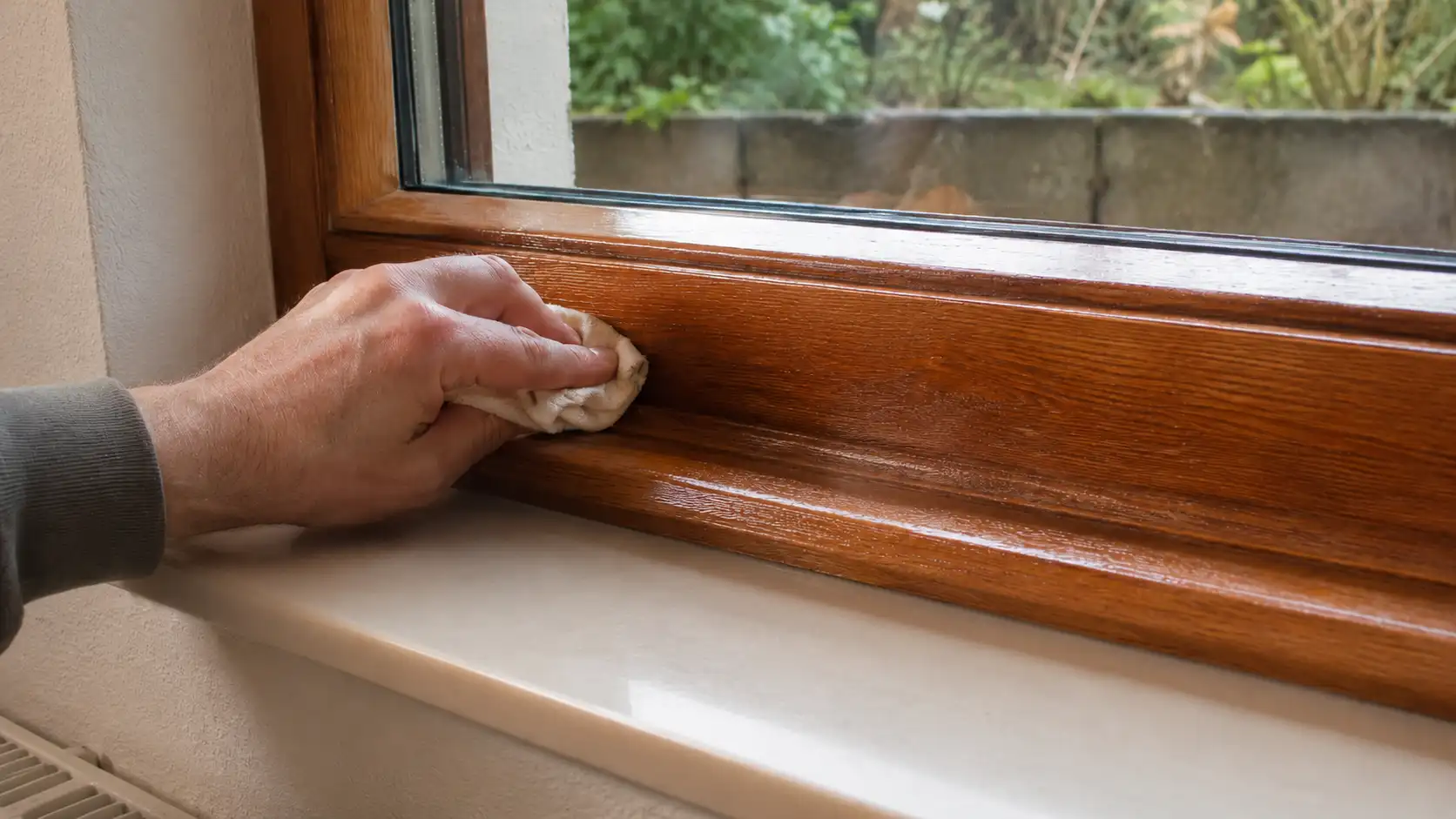 Pflege eines Kellerfensters aus Holz