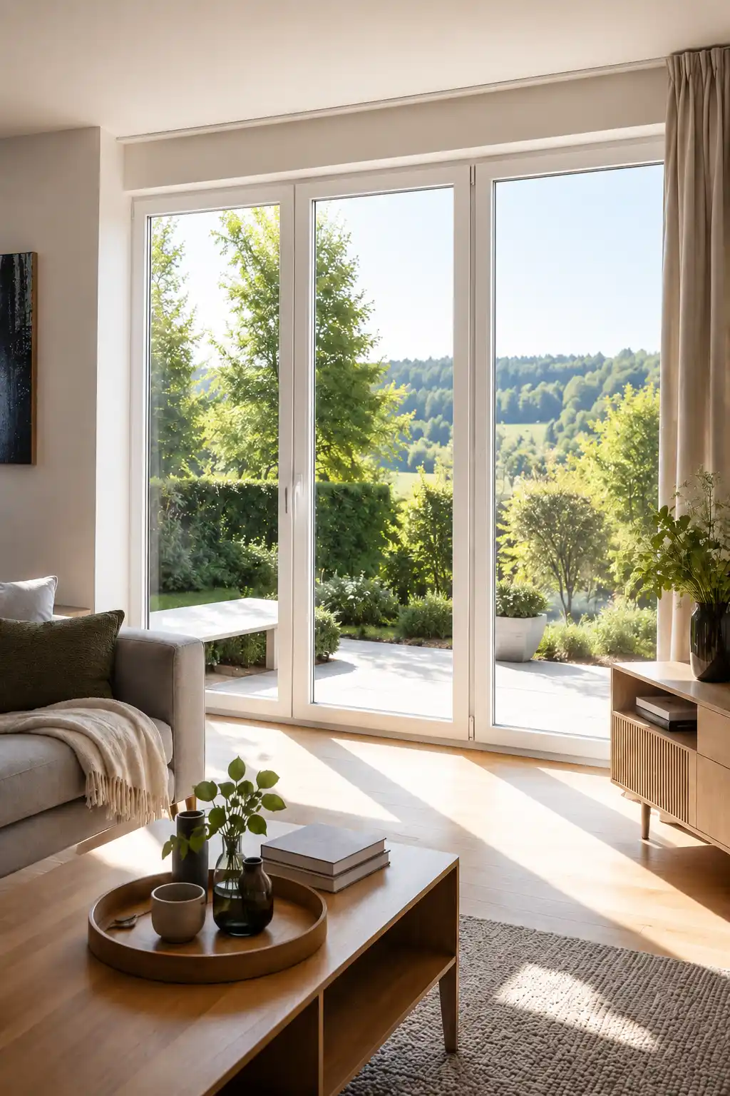 Heller Wohnraum mit neuen, energieeffizienten Fenstern vom Fensterbauer ecowindow