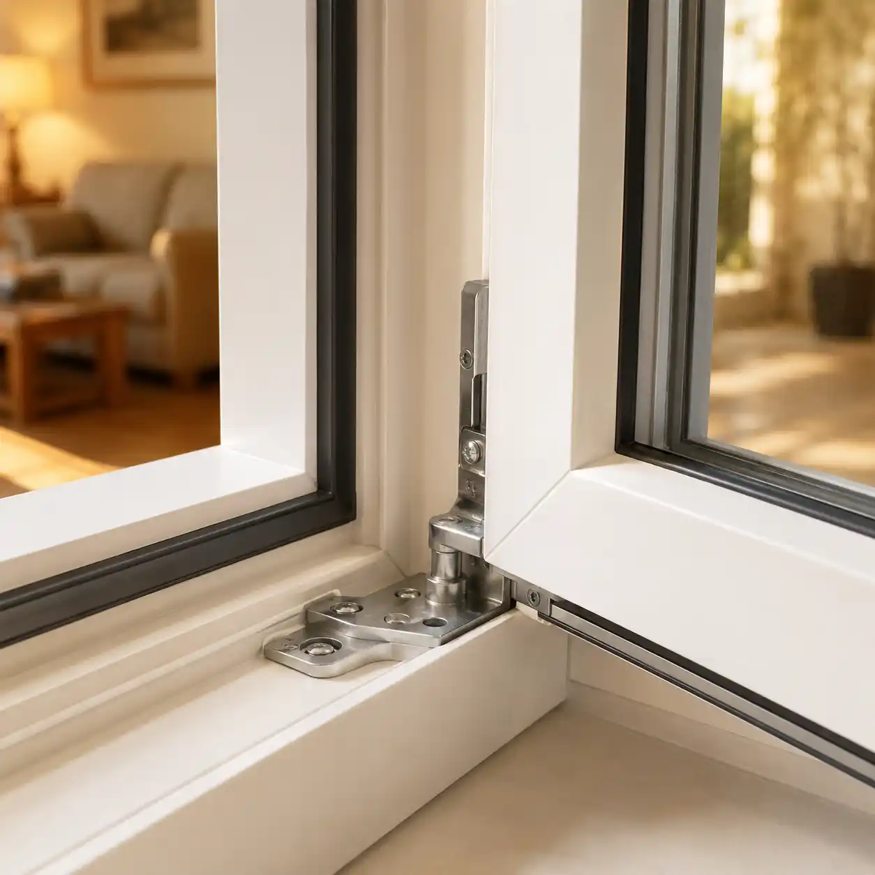 Ecklager des Fensterbeschlags bei ecowindow