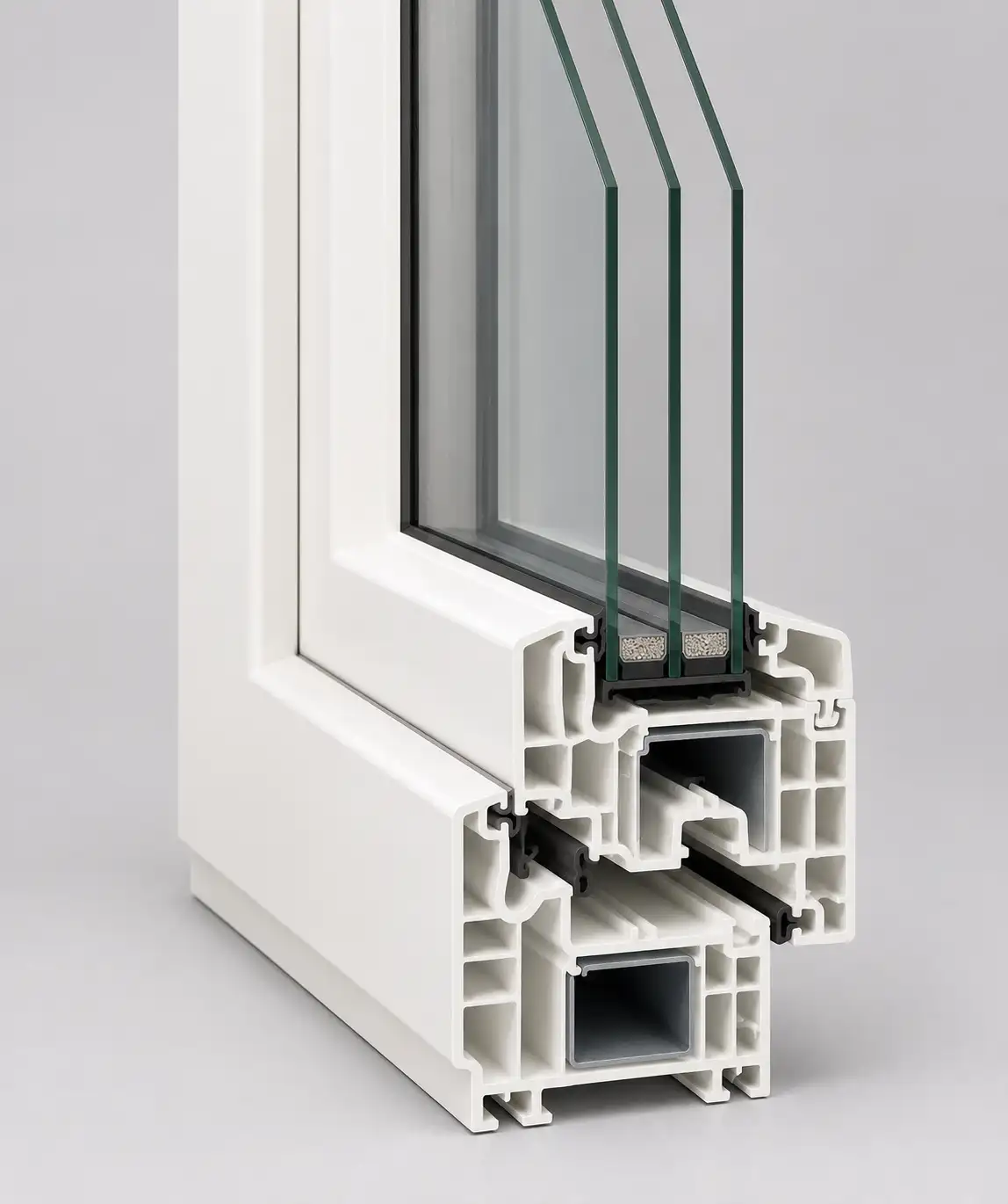 Salamander Profilschnitt Kunststofffenster mit Sonnenschutzverglasung, ecowindow