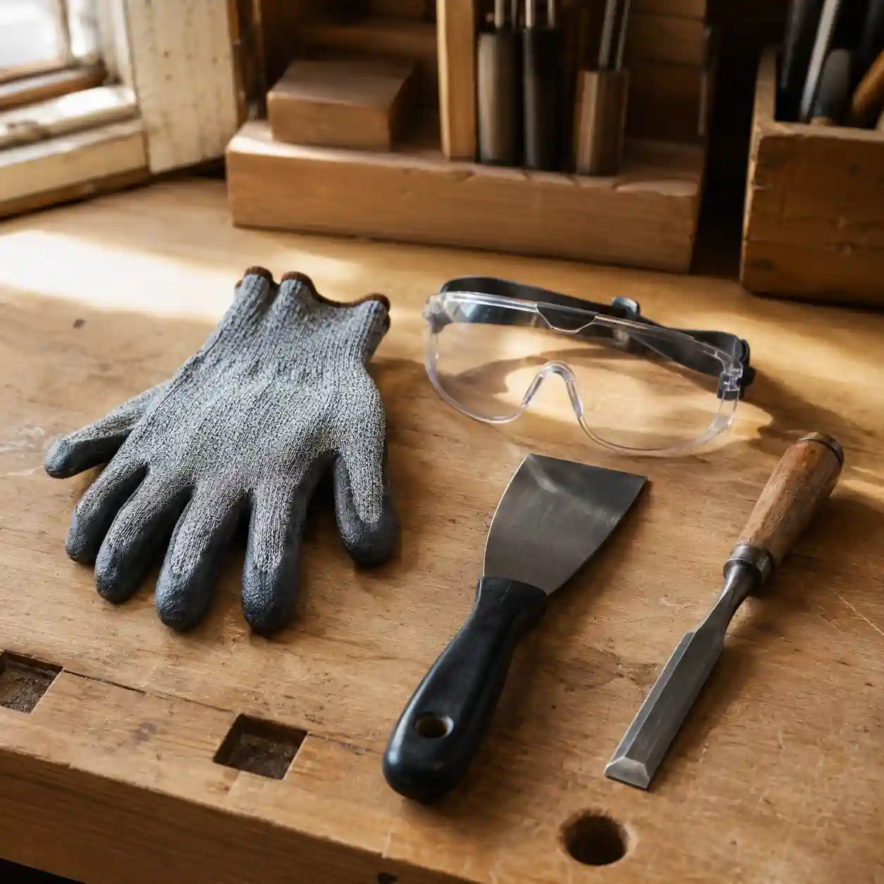 Schutzhandschuhe und Brille für Fensterkitt entfernen – ecowindow