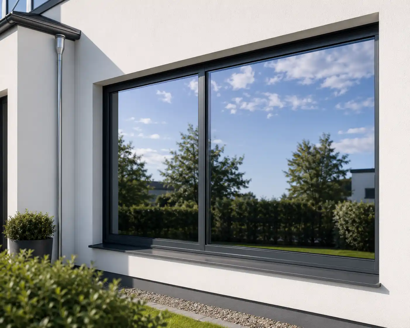 Fenster mit verspiegeltem Sonnenschutzglas, leichter Spiegeleffekt von außen, ecowindow