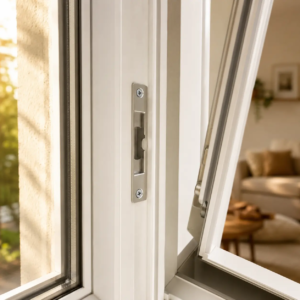 Schließblech als Gegenstück des Fensterbeschlags bei ecowindow