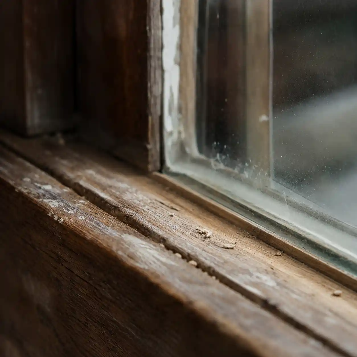 Gereinigter Holzfalz nach Kitt-Entfernung – ecowindow