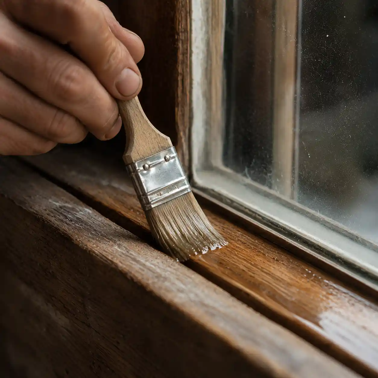 Leinölfirnis-Grundierung auf Holzfalz – ecowindow