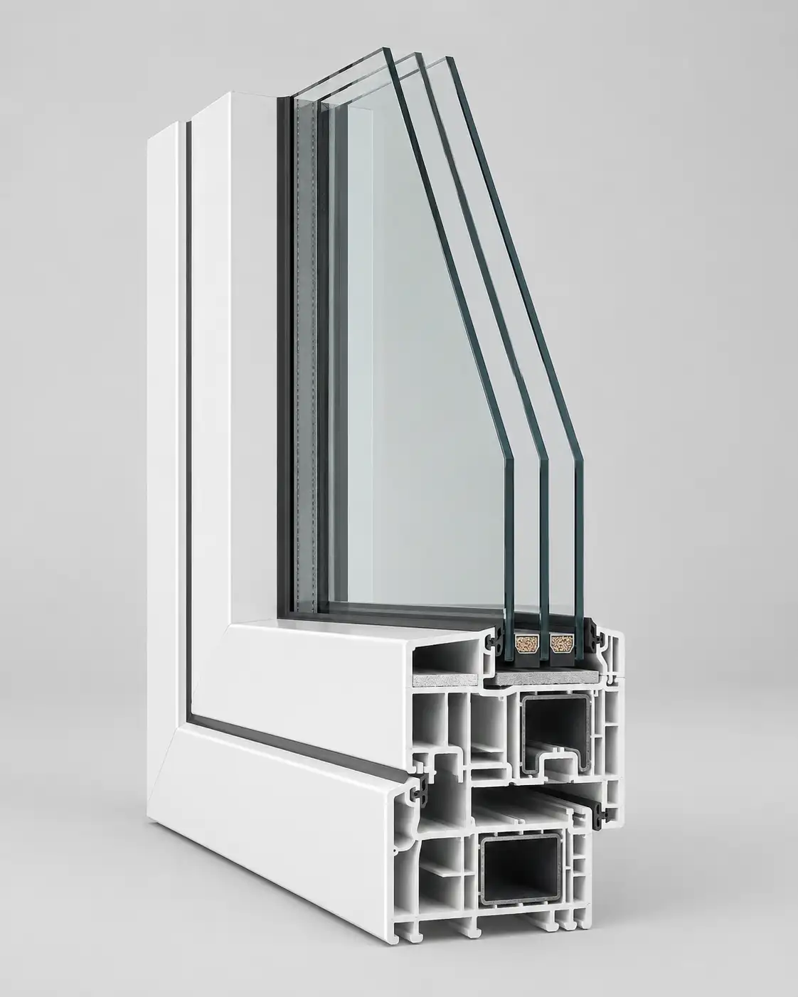 Aluplast Profilschnitt Kunststofffenster mit Sonnenschutzverglasung, ecowindow