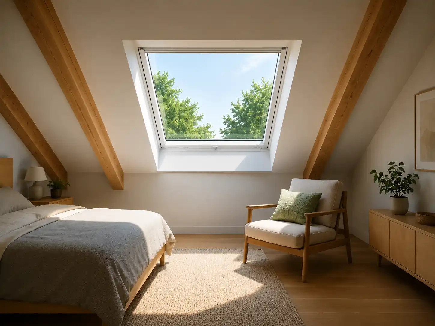 Dachfenster in Schlaf- oder Wohnzimmer im Dachgeschoss, Sonnenschutzfenster sinnvoll, ecowindow