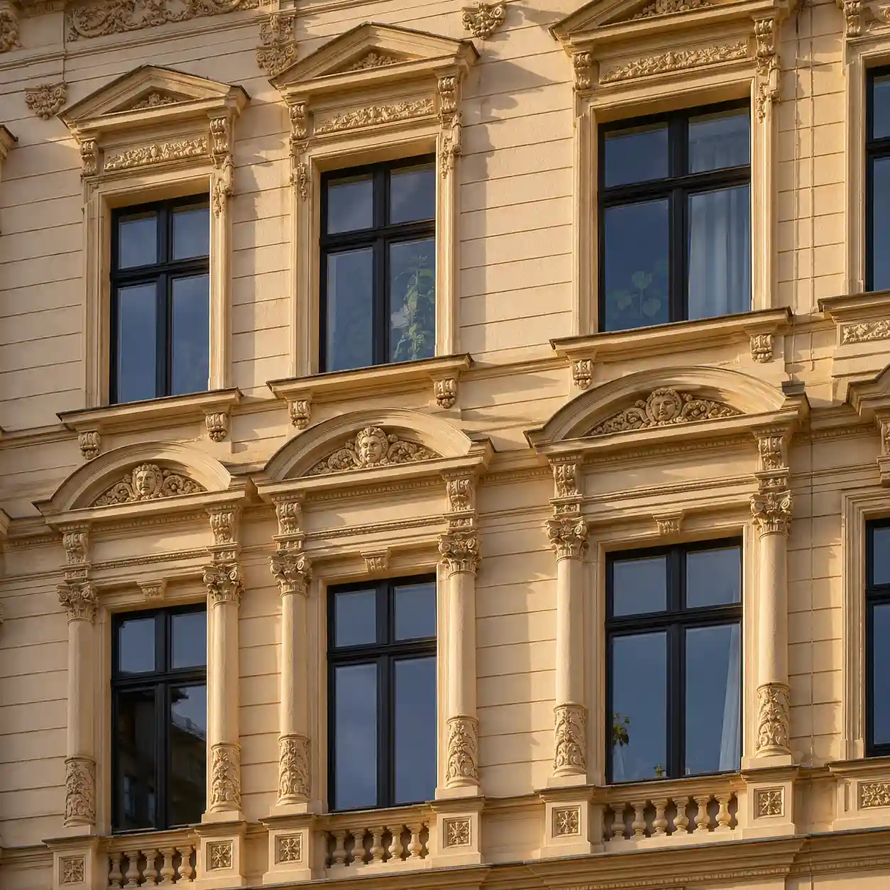 Restaurierte Berliner Altbau-Fassade mit neu eingebauten Fenstern durch ecowindow