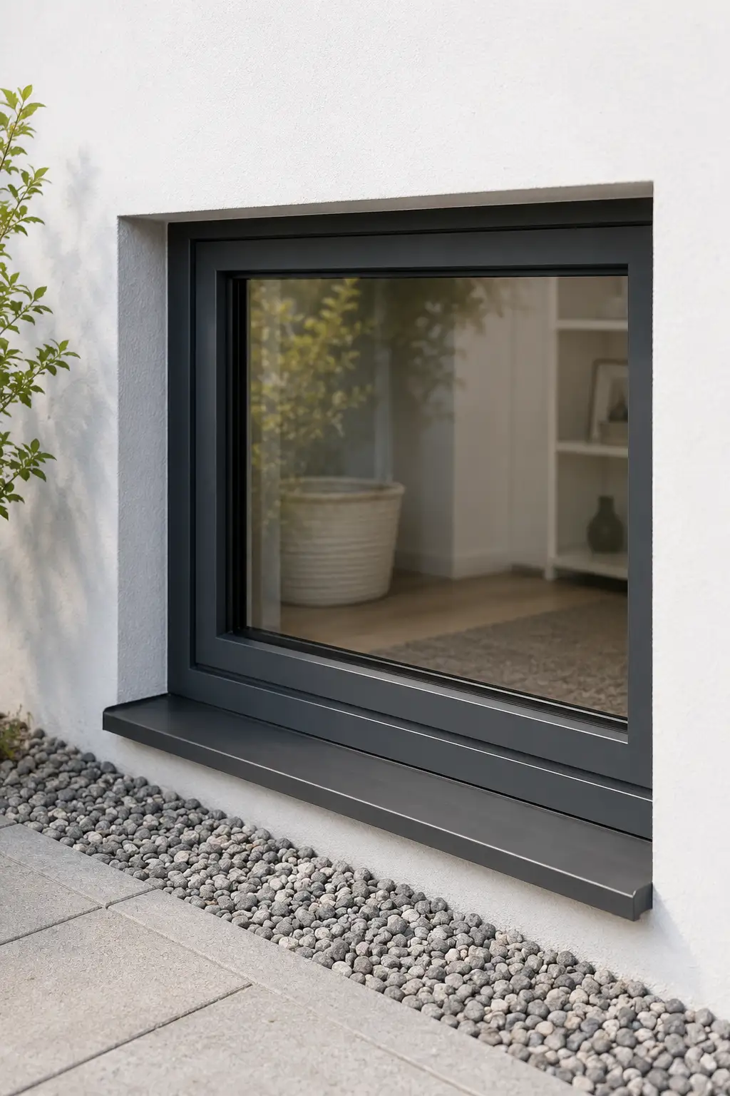 Modernes Kunststoff-Kellerfenster in Anthrazit