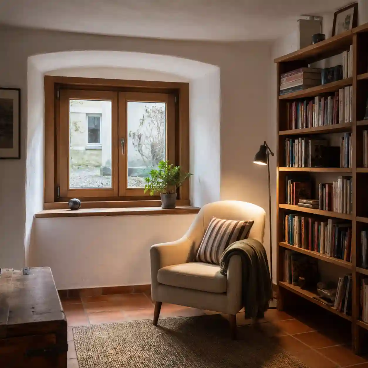 Kellerfenster mit Gitter Holz