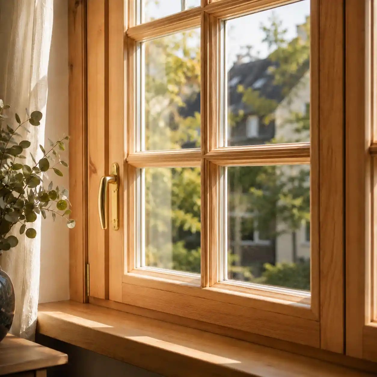 Holzfenster mit gepflegtem Fensterkitt – ecowindow