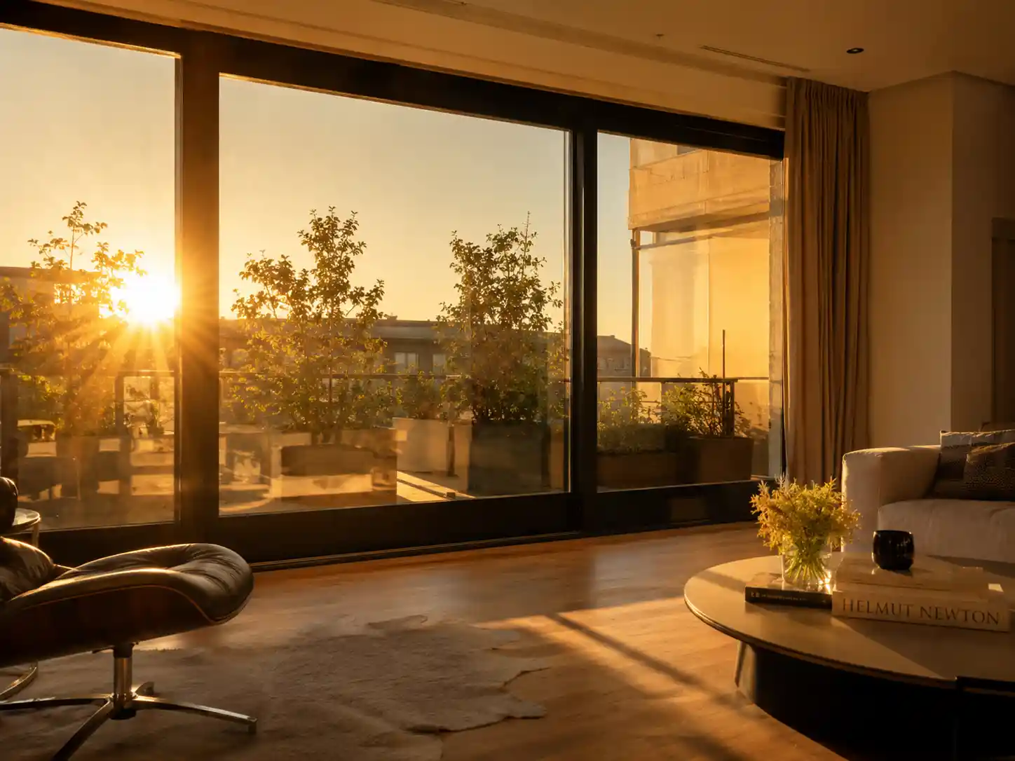 Sonneneinstrahlung durch Glasfront, Hitzeschutz Fenster ecowindow