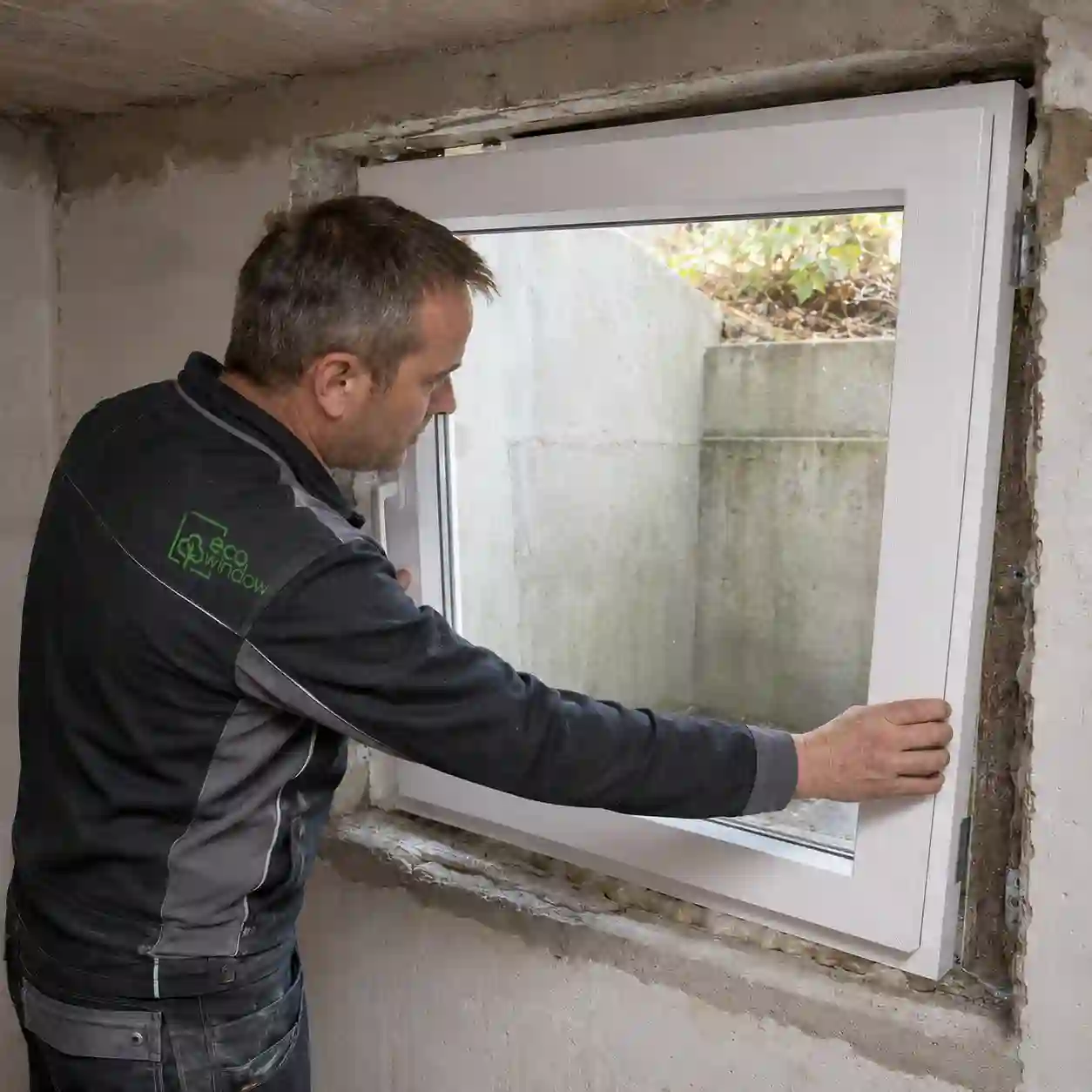 ecowindow-Monteur beim Kellerfenster-Einbau