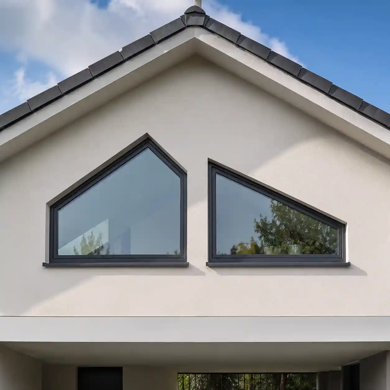 Kombination Schrägfenster und Trapezfenster nebeneinander von ecowindow