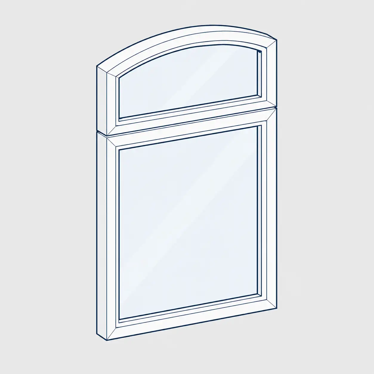 Skizze Fenster mit rechteckigem Unterteil und Segmentbogen-Oberlicht von ecowindow