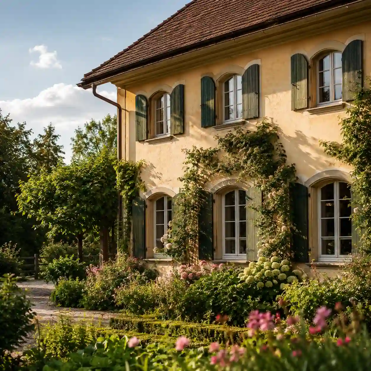 Segmentbogenfenster in einer Landhaus-Fassade von ecowindow
