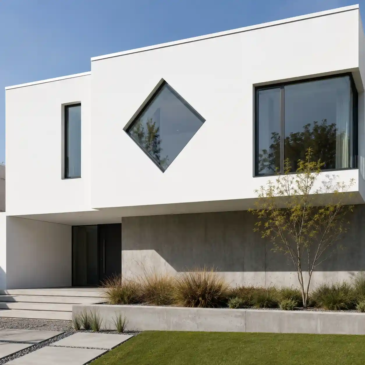 Moderne Fassade mit Rautenfenster als Design-Akzent von ecowindow