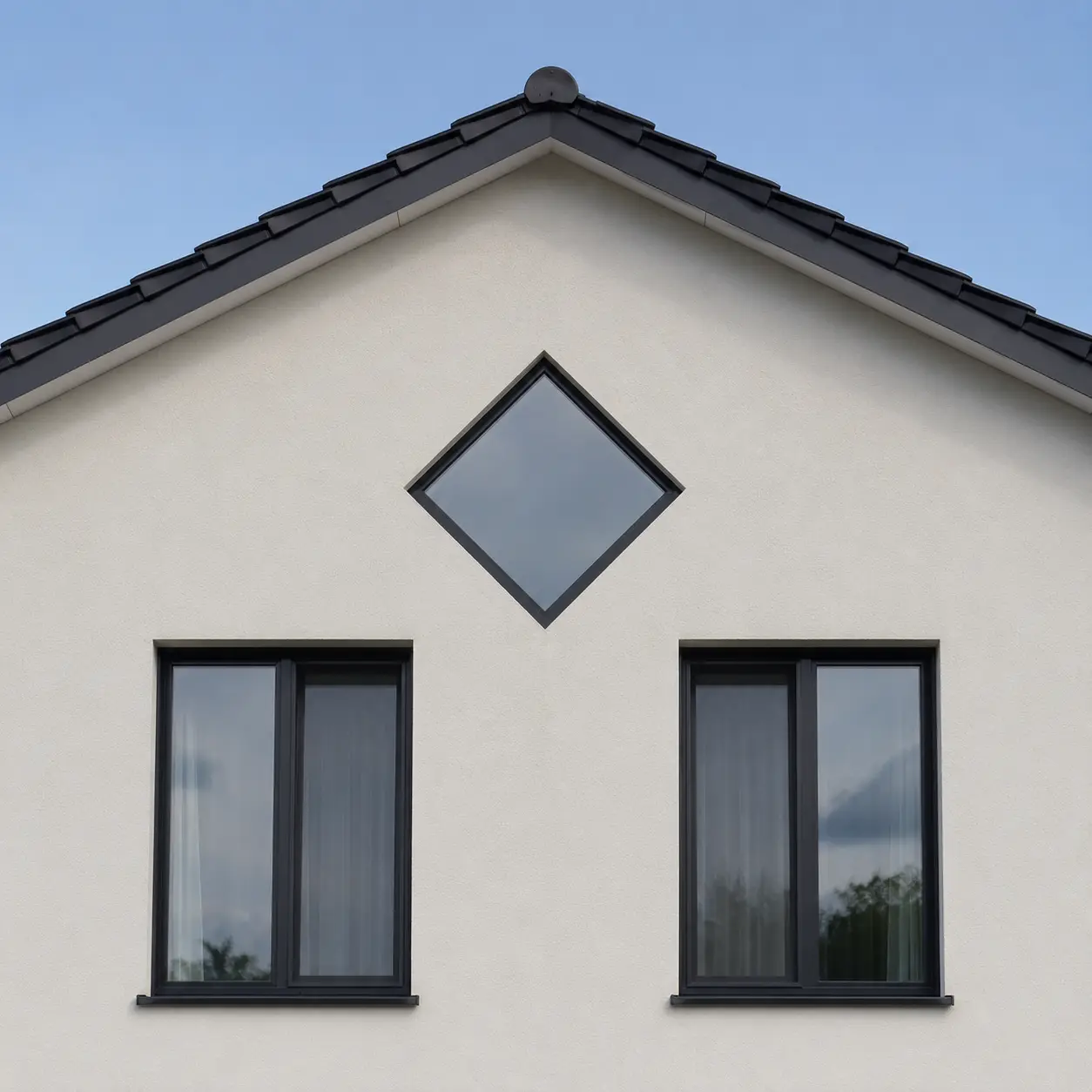 Rautenfenster als zentraler Blickfang zwischen Rechteckfenstern von ecowindow