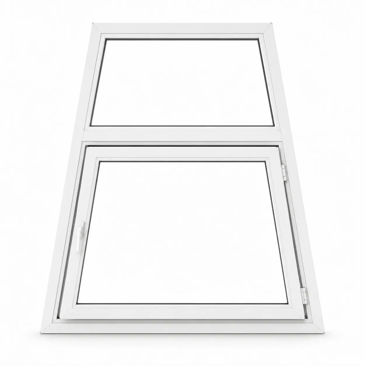 Geteiltes Trapezfenster mit festem Oberfeld und Öffnungsflügel