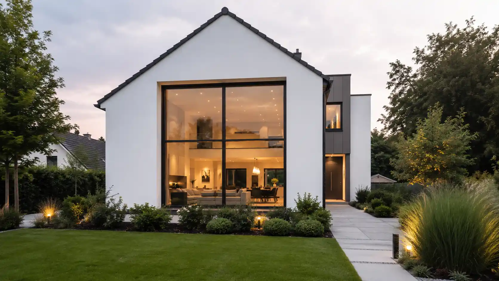 Modernes Haus mit großen Fassaden Fenstern von ecowindow