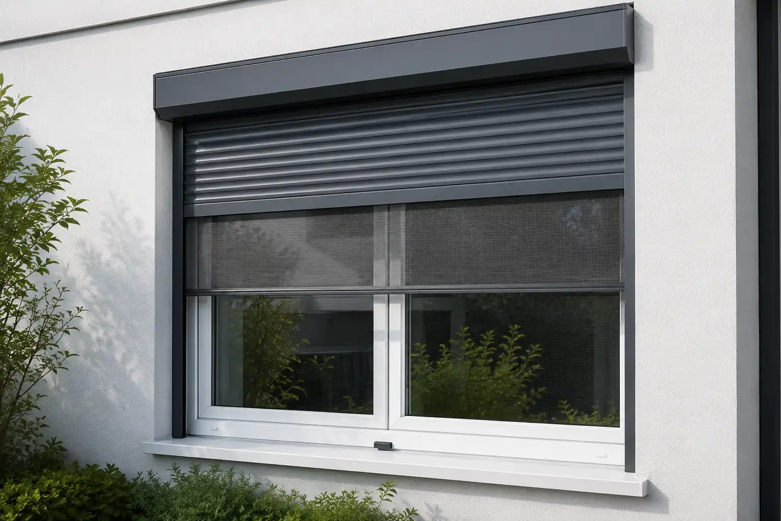 Fenster mit Rollladen und Fliegengitter ecowindow