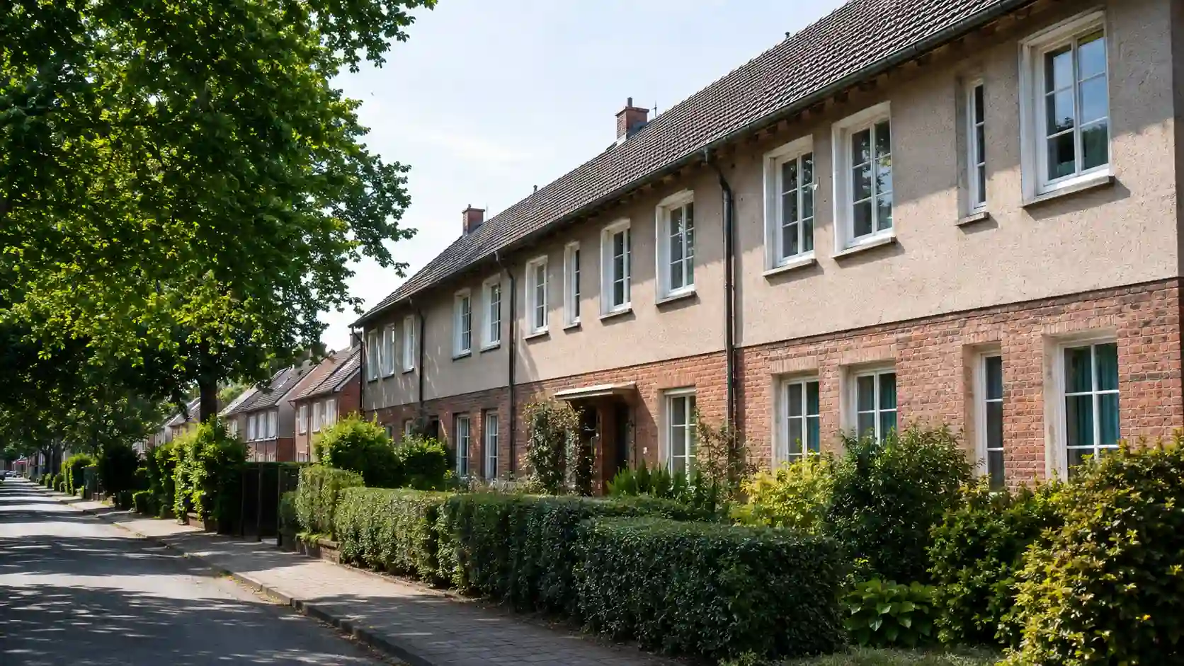 Renovierte Werkssiedlung in Ludwigsfelde mit modernen weißen Fenstern