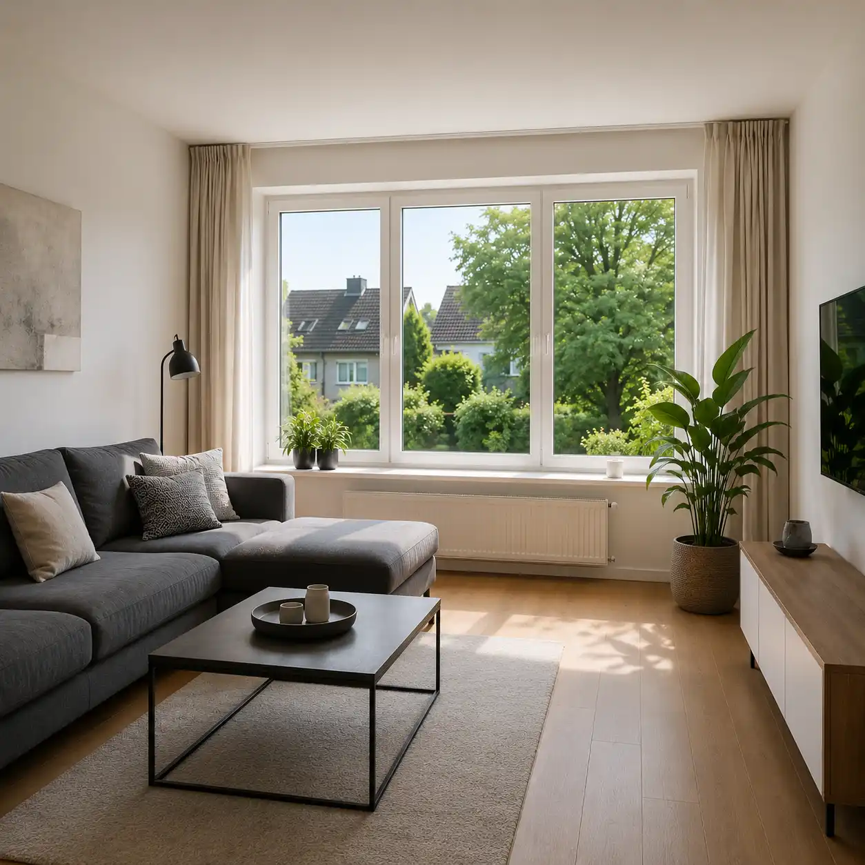 Fertig eingebautes Kunststofffenster im Wohnraum ecowindow