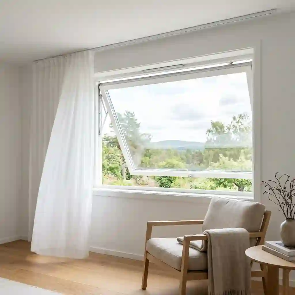 Klappfenster in voller Öffnung zum stoßlüften von ecowindow