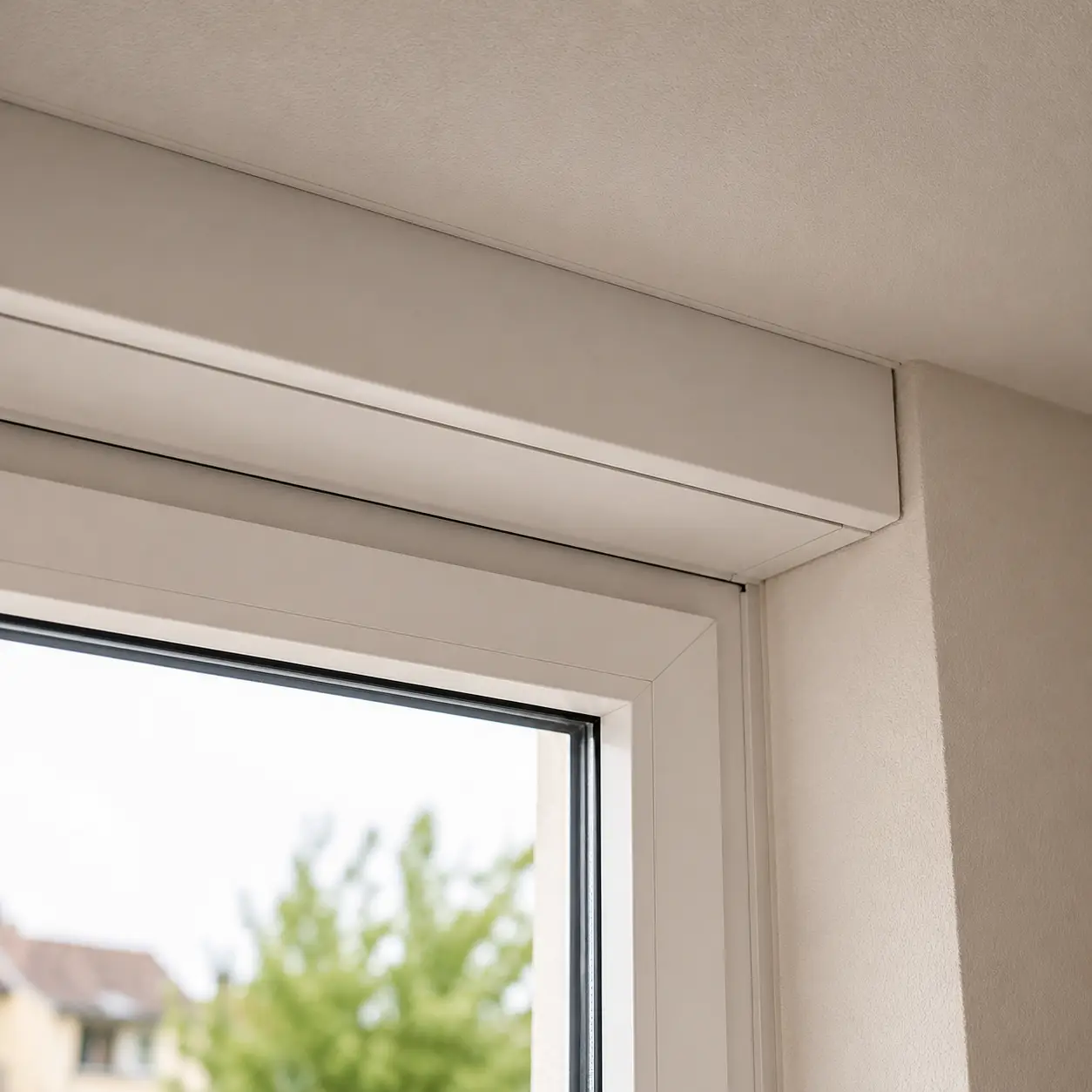 Aufsatzkasten in der Maueröffnung Detail Aufsatzrollladenkasten im Sturz einer Balkontür-Öffnung, ecowindow