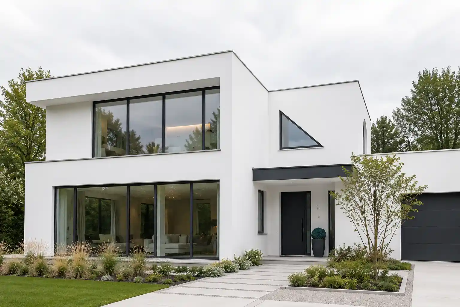 Moderne Fensterformen Moderne Bauhaus-Fassade mit geometrischen Fensterformen von ecowindow