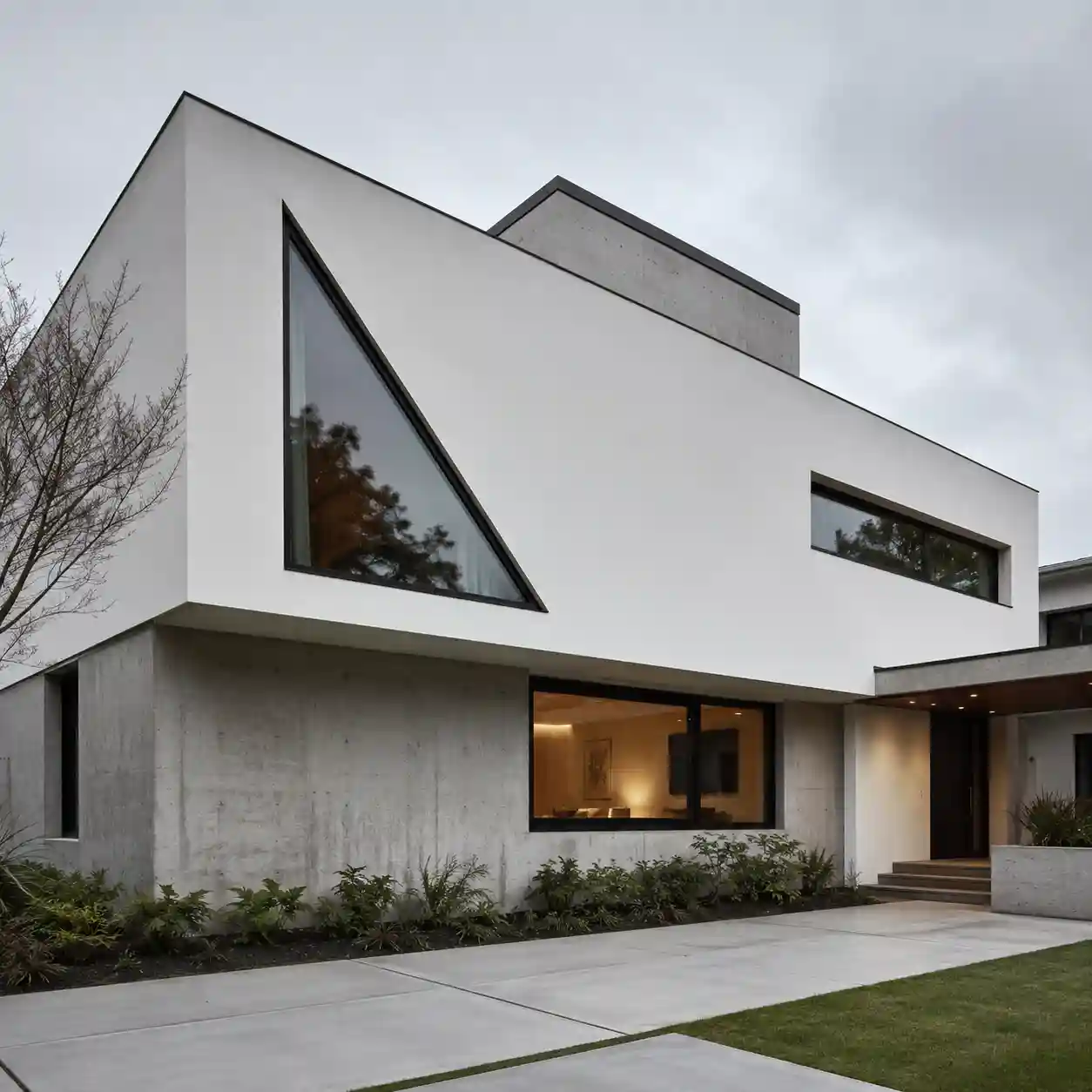 Moderne Fassade mit Dreiecksfenster als Designelement von ecowindow