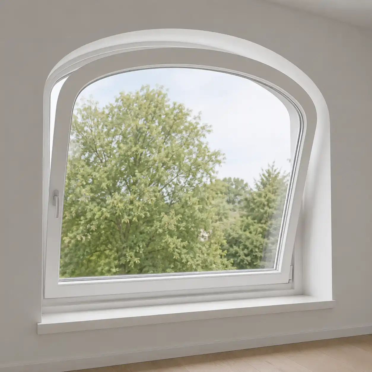 Korbbogenfenster als Kippflügel für Belüftung ohne Drehfunktion von ecowindow