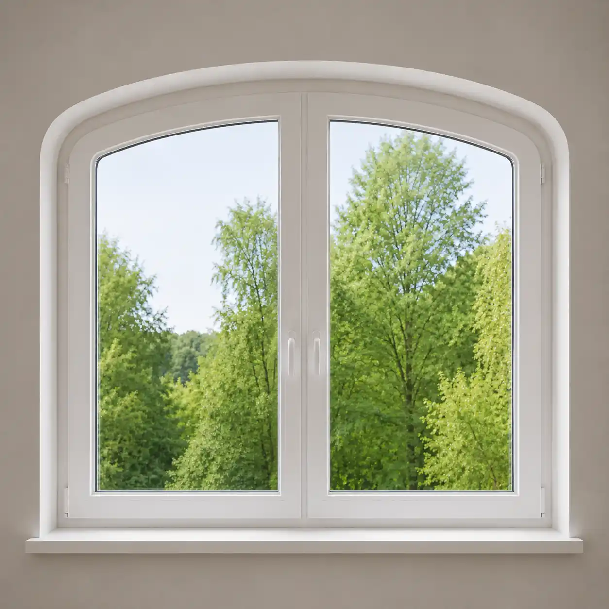 Zweiflügeliges Korbbogenfenster mit senkrechtem Pfosten und Dreh-Kipp-Flügeln von ecowindow
