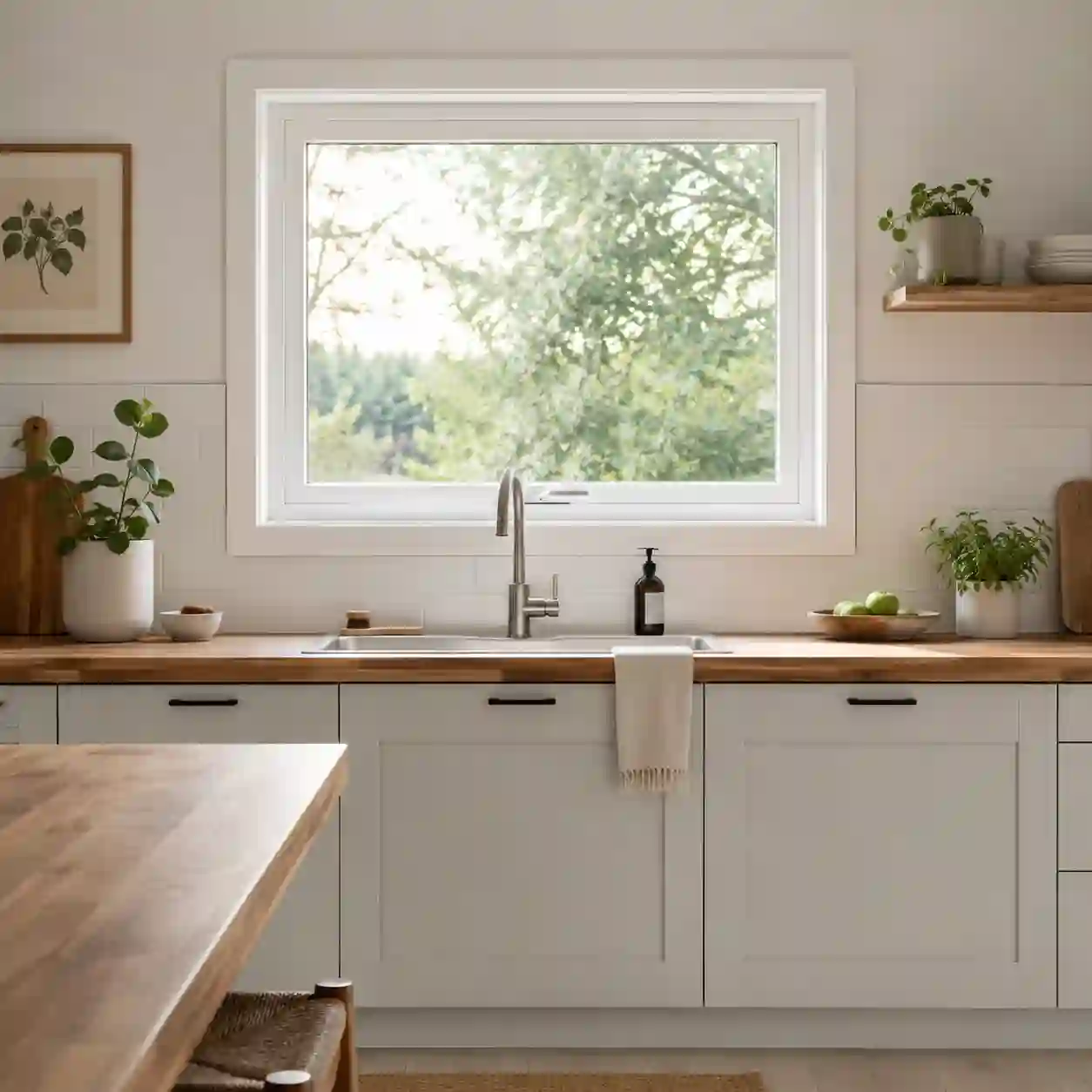Klappfenster über der Küchenspüle mit freiem Innenraum von ecowindow