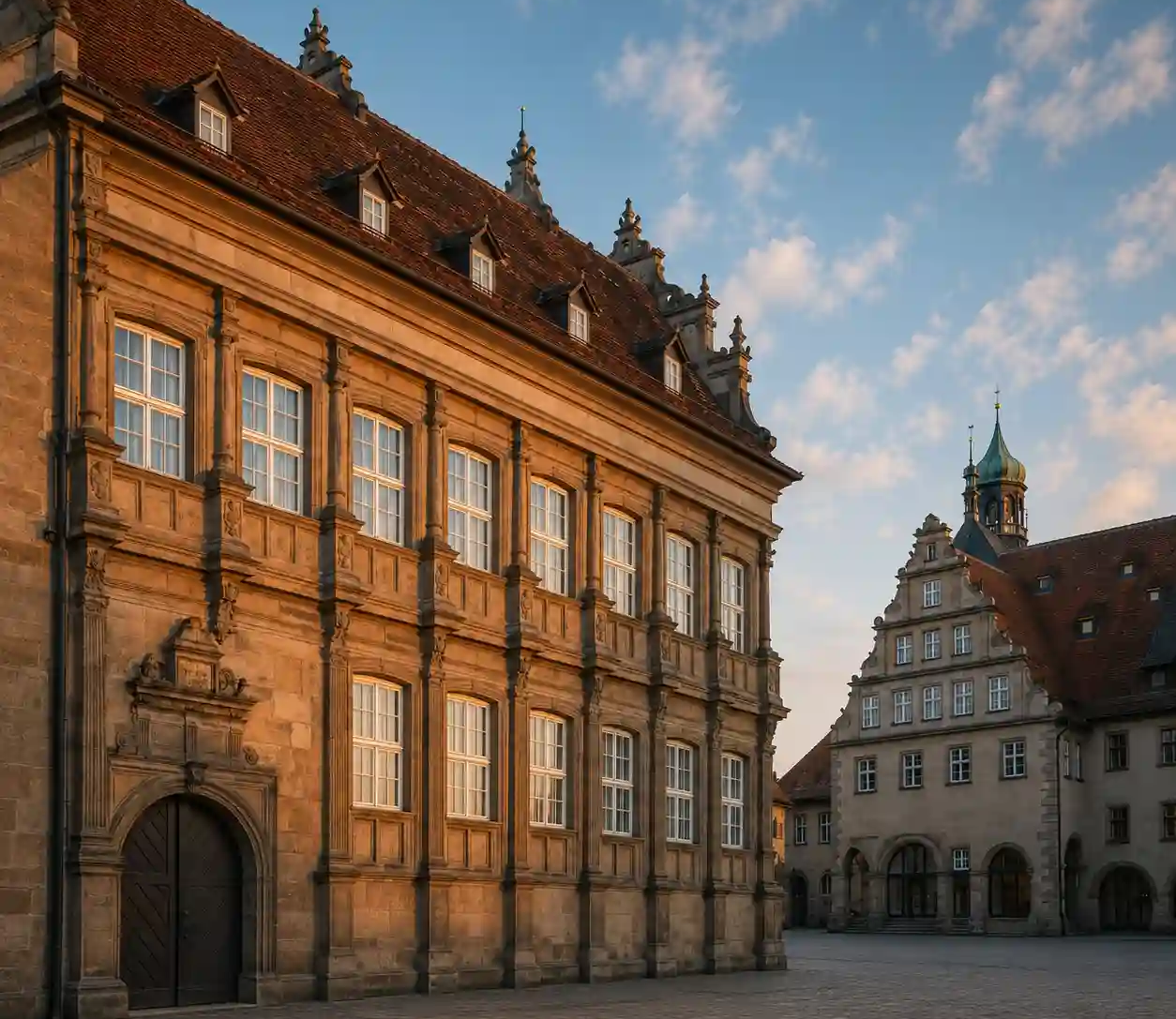 Historisches Renaissance-Bürgerhaus mit breiten Stichbogenfenstern in der Fassade von ecowindow