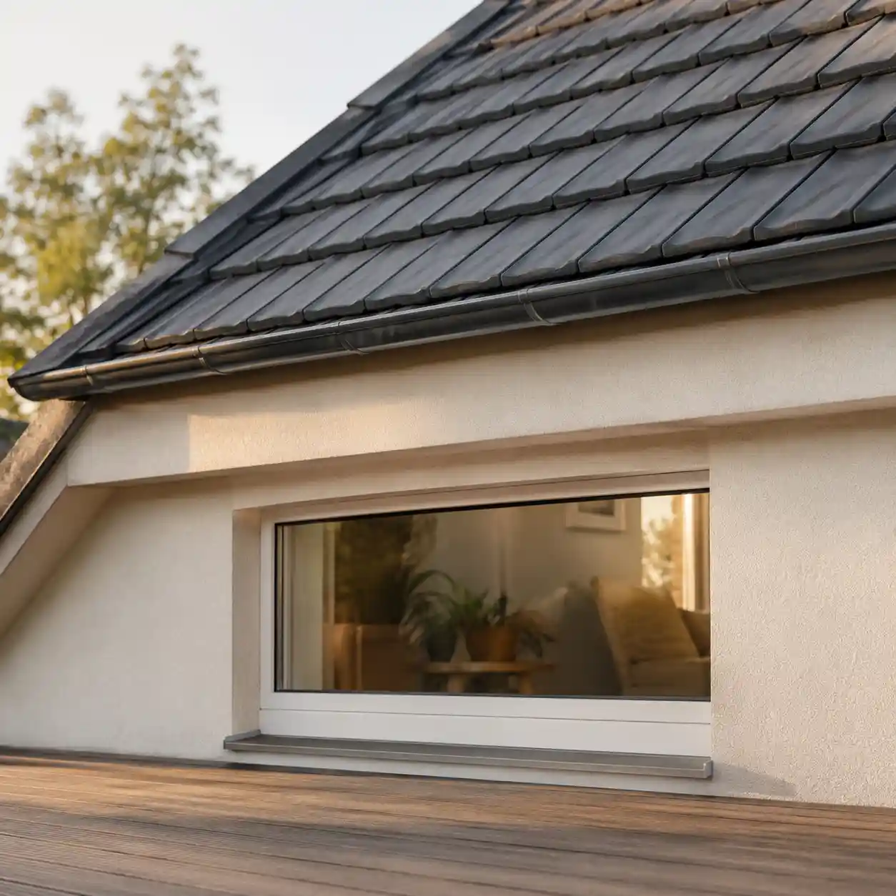 Kniestockfenster als niedriges senkrechtes Fenster im Kniestock vor der Dachschräge von ecowindow