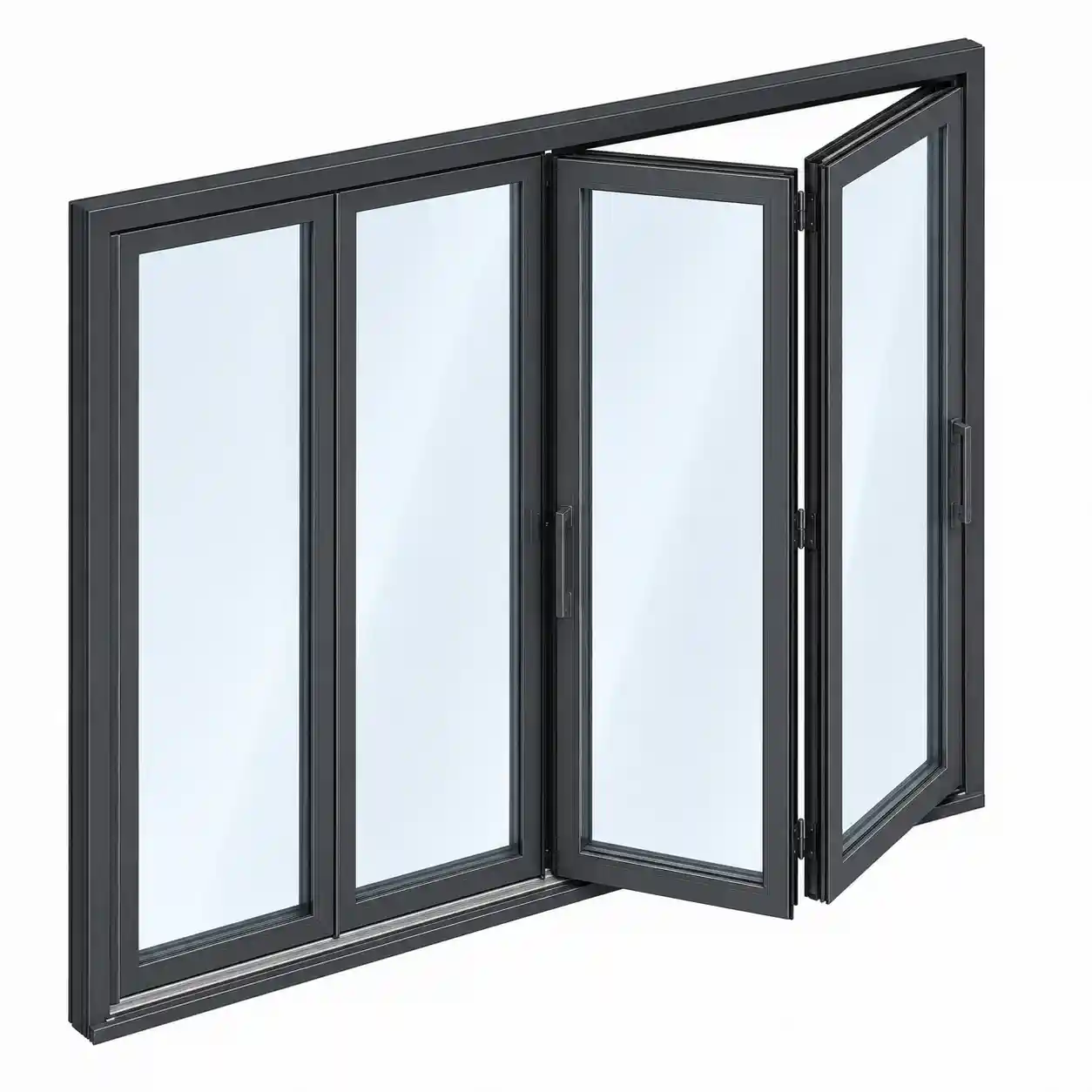 Skizze einer Faltschiebetür (Glasfaltwand) mit mehreren Flügeln als kompletter Terrassenöffnung im Wintergarten von ecowindow