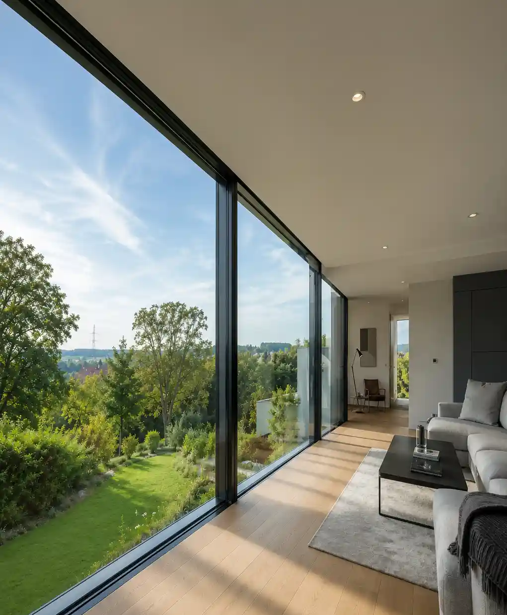 Bodentiefes Fassaden Fenster mit VSG-Absturzsicherung von ecowindow
