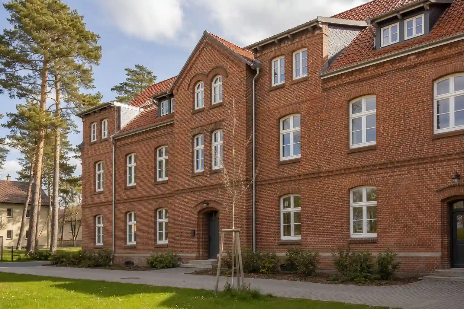 Sanierte Backstein-Kaserne mit neuen Fenstern in Wünsdorf-Waldstadt bei Zossen – Fensterbauer ecowindow