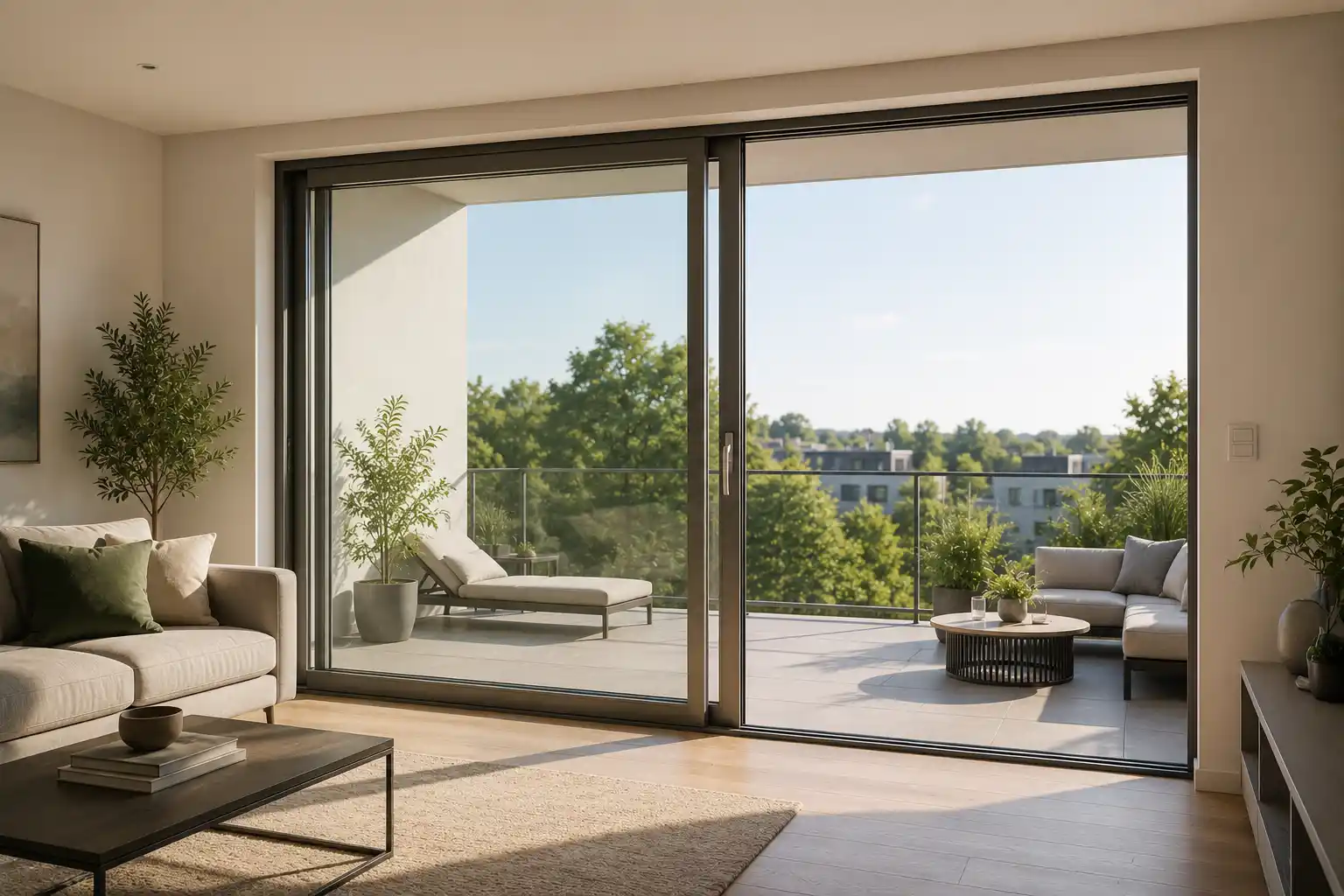 Balkon-Schiebetür seitlich geöffnet, ecowindow