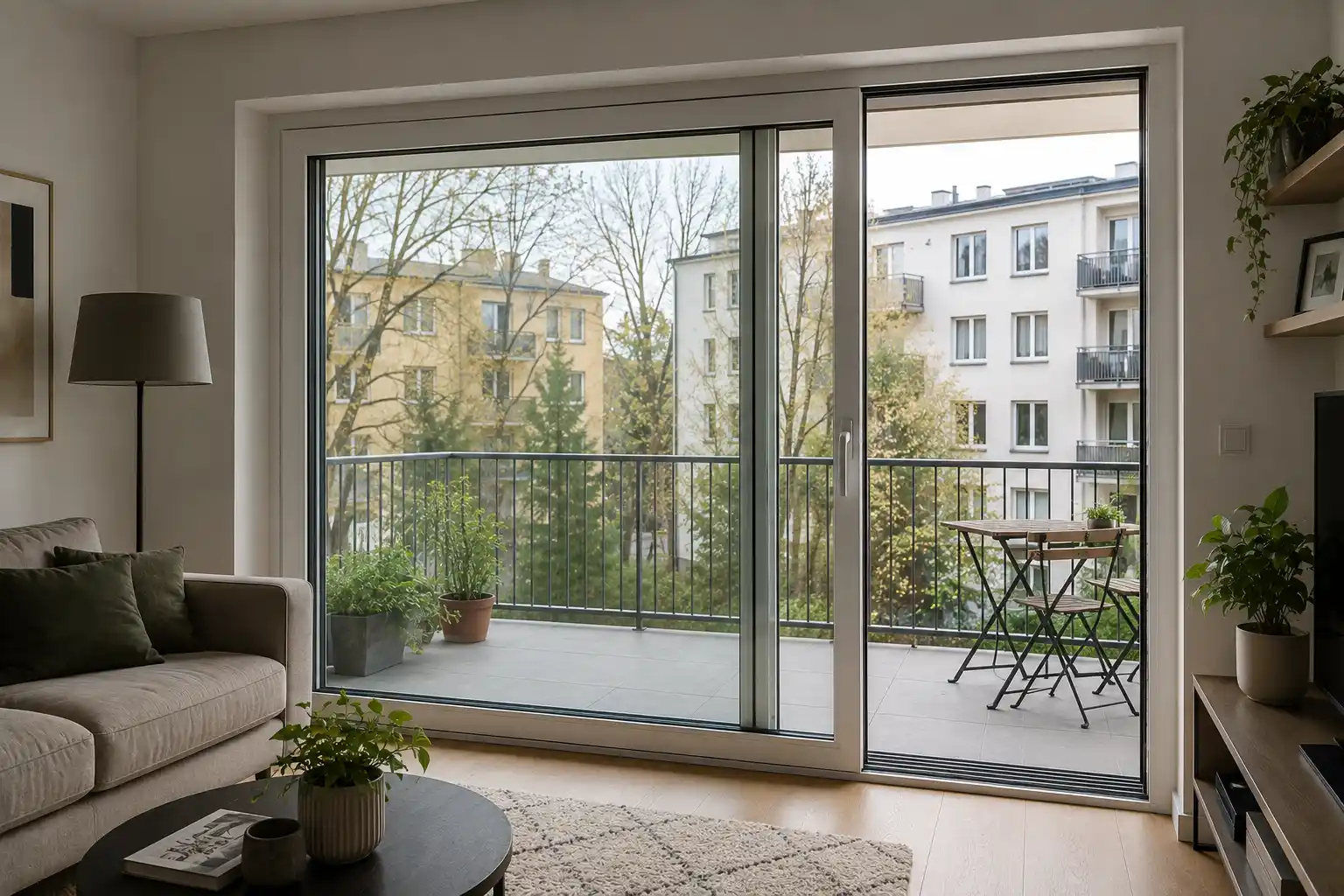Hebe-Schiebetür mit großer Glasfläche als Balkontür, ecowindow
